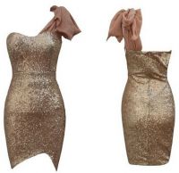Sequin Exposed Bow Shoulder Dress